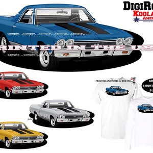 El Camino Classic Early Model Muscle Truck Car With Stripes DigiRods Cartoon Car Short Or Long Sleeve T Shirt