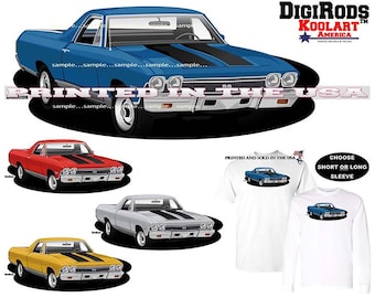 El Camino Classic Early Model Muscle Truck Car With Stripes DigiRods Cartoon Car Short Or Long Sleeve T Shirt