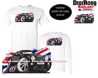 Morgan Exotic Aero Super Sport UK British Flag Model Graphic DigiRods / Koolart Cartoon Car Short Or Long Sleeve T Shirt