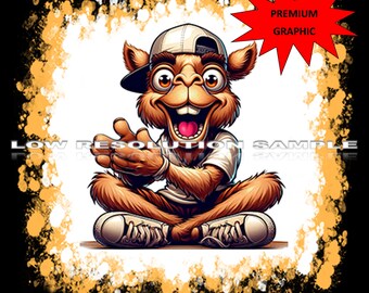 Camello loco tipo sentado feliz aplaudiendo divertido dibujo animado negro / oscuro impresión digital descarga comercial PNG sublimación gráfico