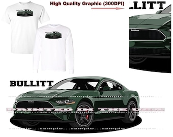 Ford Bullitt Green Mustang Nueva película Modelo DigiRods Cartoon Car Camiseta de manga corta o larga