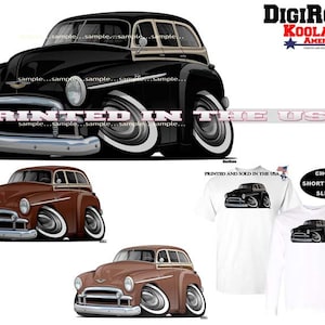 Woody Tin Wagon 1950s Vintage American 1950 Model DigiRods Cartoon Car Short Or Long Sleeve T Shirt