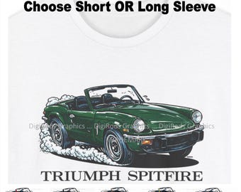 Camiseta de manga corta o larga DigiRods Triumph Spitfire Classic British Convertible Model Cartoon Car