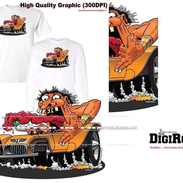 DigiRods Mad Hot Rod Tongue Splitter Shifter Rider Fun Digital Graphic Reproduction Cartoon Short Or Long Sleeve T Shirt