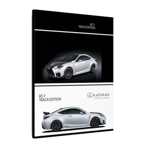 May include: A silver Lexus RCF Track Edition sports car is featured in a promotional image. The image includes the text "RCF Track Edition" and the Lexus logo. The car has black accents and red brake calipers.