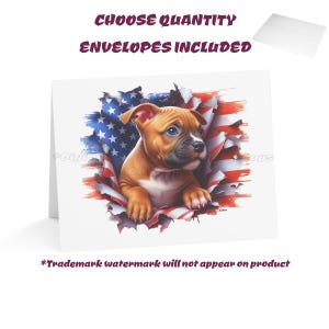 DigiPups Pitbull Pit Bull Brown Puppy Dog American Flag Breakthrough Note Card Notecards Set With Envelopes Included ... Choose Quantity