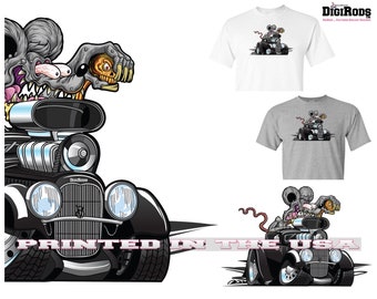 Digirods Rat Rod Racer Vintage Deuce Coupe V8 Hot Rod Exclusive Cartoon Car Series Short Sleeve T Shirt