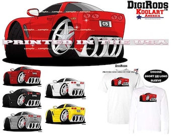 Corvette C5 Caricature Rear View Model DigiRods Cartoon Car Short Or Long Sleeve T Shirt