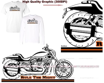 Harley Davidson VRod V-Rod V Rod Night Rod Motorcycle Rule The Night DigiRods Cartoon Sketch Short Or Long Sleeve T Shirt