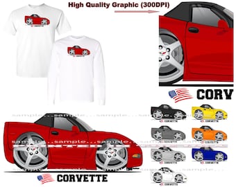 Corvette C6 Convertible Muscle Side View Caricature Model Paint ColorsDigiRods Cartoon Car Short Or Long Sleeve T Shirt