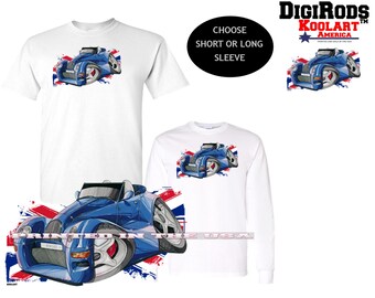 Morgan Exotic Car 2 Seater UK British Flag Model Graphic DigiRods / Koolart Cartoon Car Short Or Long Sleeve T Shirt