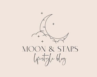 Moon and Stars Premade Logo, Hand-Drawn Bohemian Design