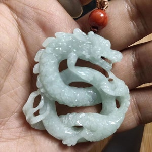 Natural AAA jadeite jade light white jade good luck round 3D Dragon pendant necklace