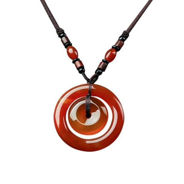 Nouveau jadeite naturel AAA jade fleur rouge foncé bonne chance charme rond et rond ping un collier pendentif