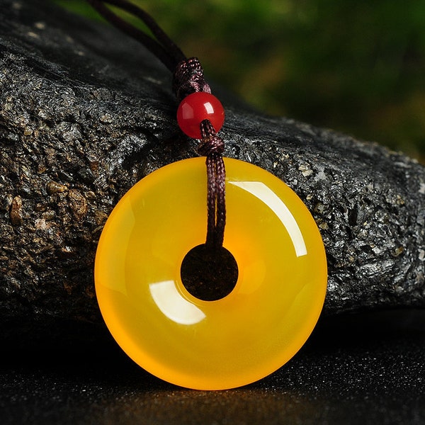 Free Delivery Natural AAA light yellow jadeite jade round and round Pendant Ice Ping An pendant and Necklace