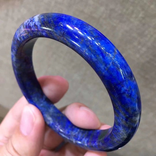 Livraison gratuite - Natural AAAA Blue Lapis Lazuli Bracelet Hand Carved Charm Round Bangle Custom Bangle Size