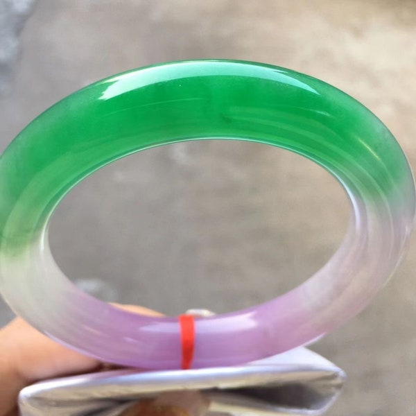 Free delivery - Natural AAA jadeite jade ice light green white and purple good luck round jade bangle Custom bangle size