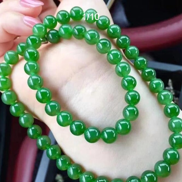 Livraison gratuite - Nouveau collier de perles de jade rond jade jade naturel AAA jade glacé vert clair