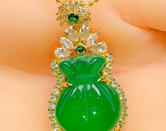 New natural AAA jadeite jade ice green jade 925 silver purse good luck purse pendant necklace