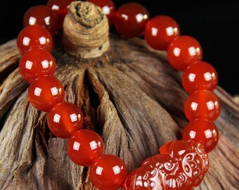 Free delivery - New natural AAA jadeite jade dark red jade round and round brave troops round beads Pi Yao bracelet