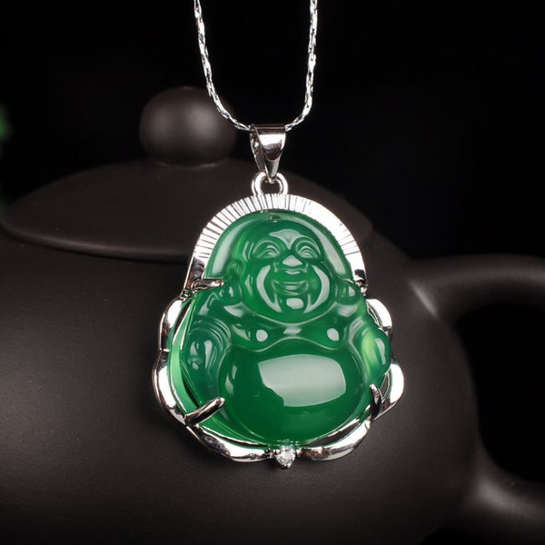 Jade naturel glace vert jadeite jade 925 argent jade Bouddha pendentif blanc jade charme Bouddha pendentif collier