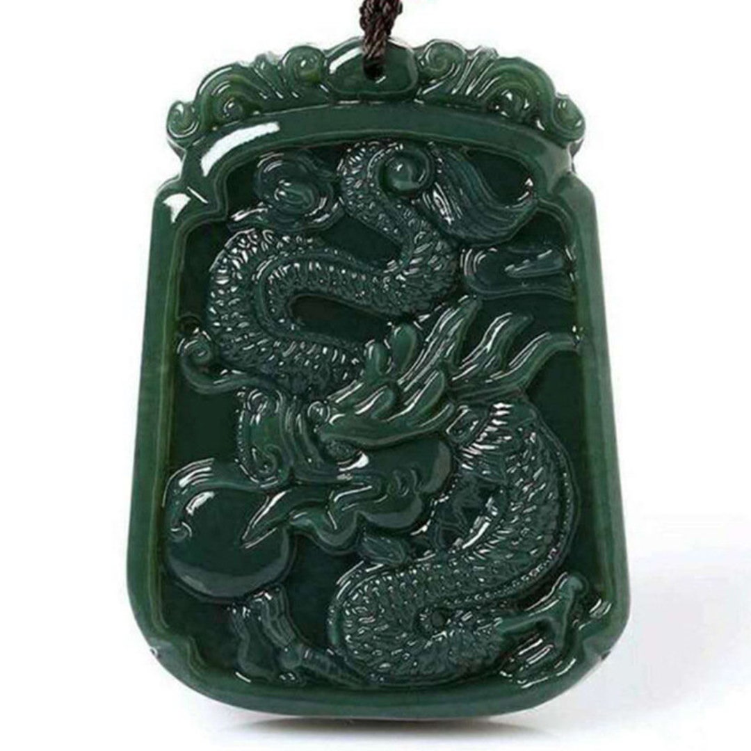 New Natural AAA Jadeite Jade Dark Green Jade Good Luck Oval Dragon