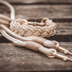 Rope dog leash and collar SET in beige gold