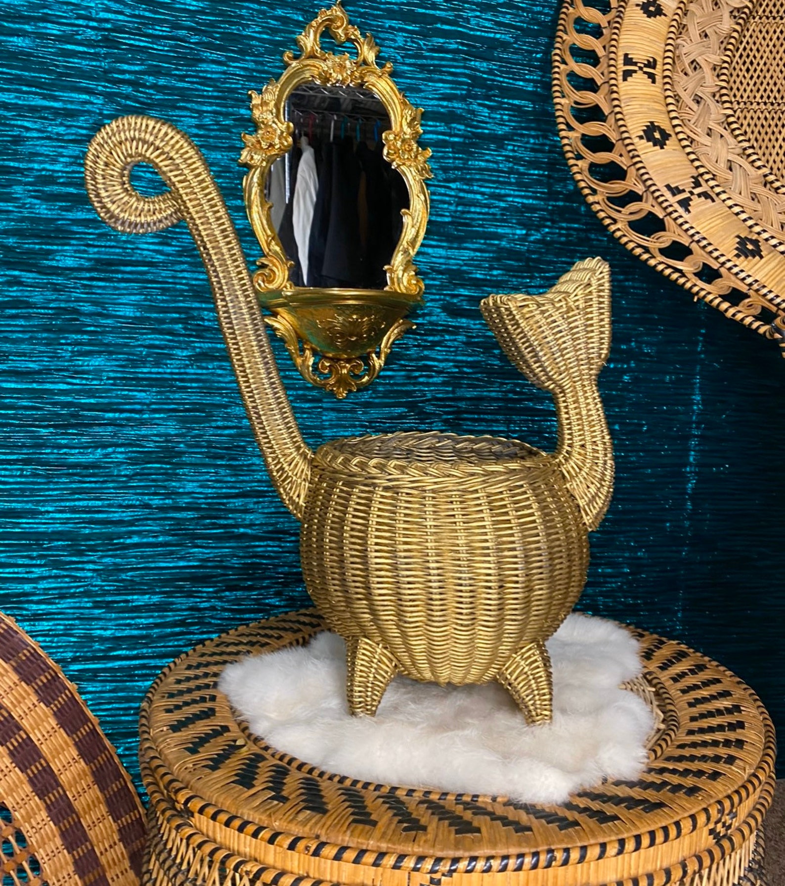 Gold Wicker Cat Basket Etsy