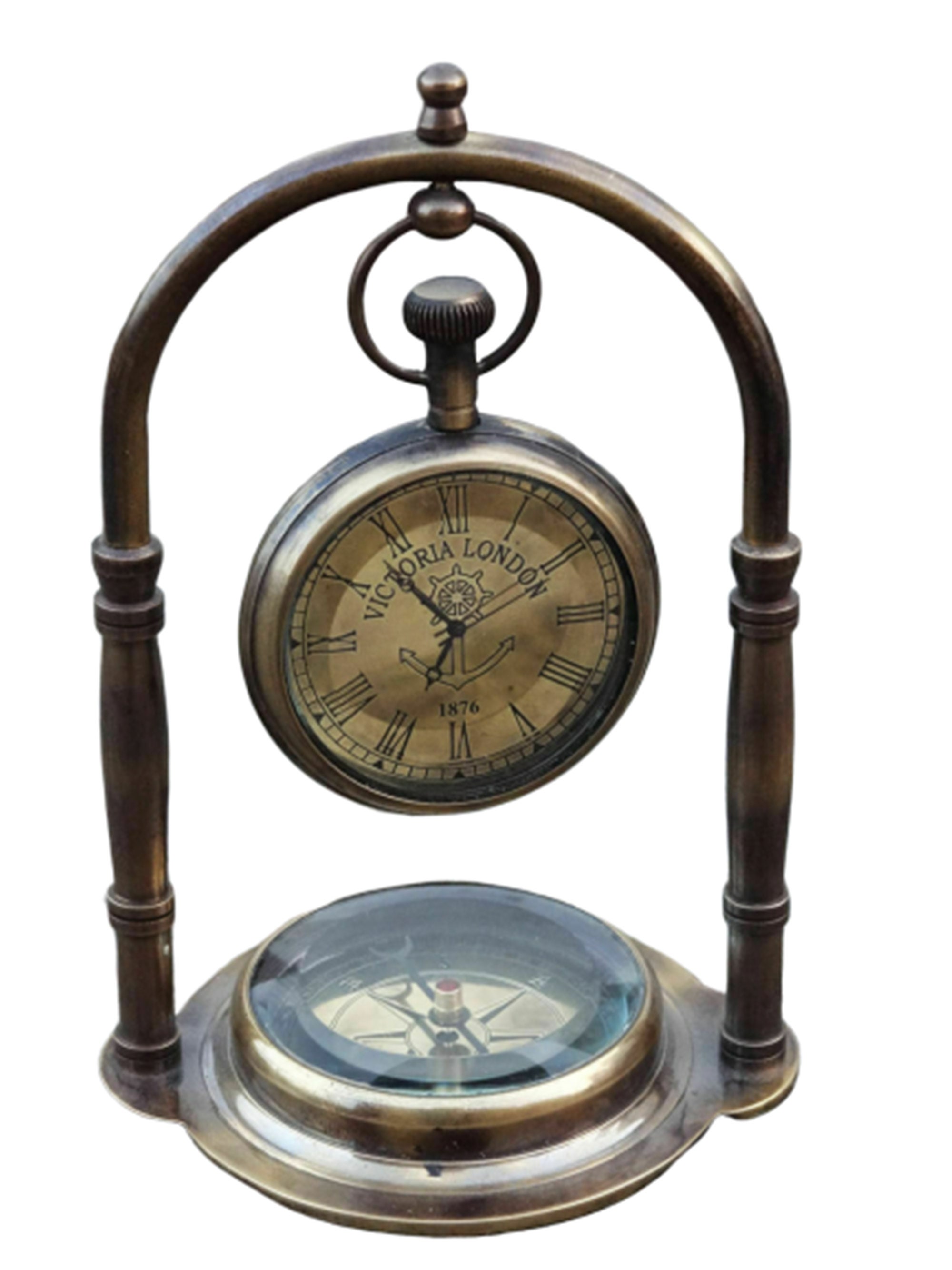 Brass Table Top Desk clock compass fitted clock for Decorative Etsy