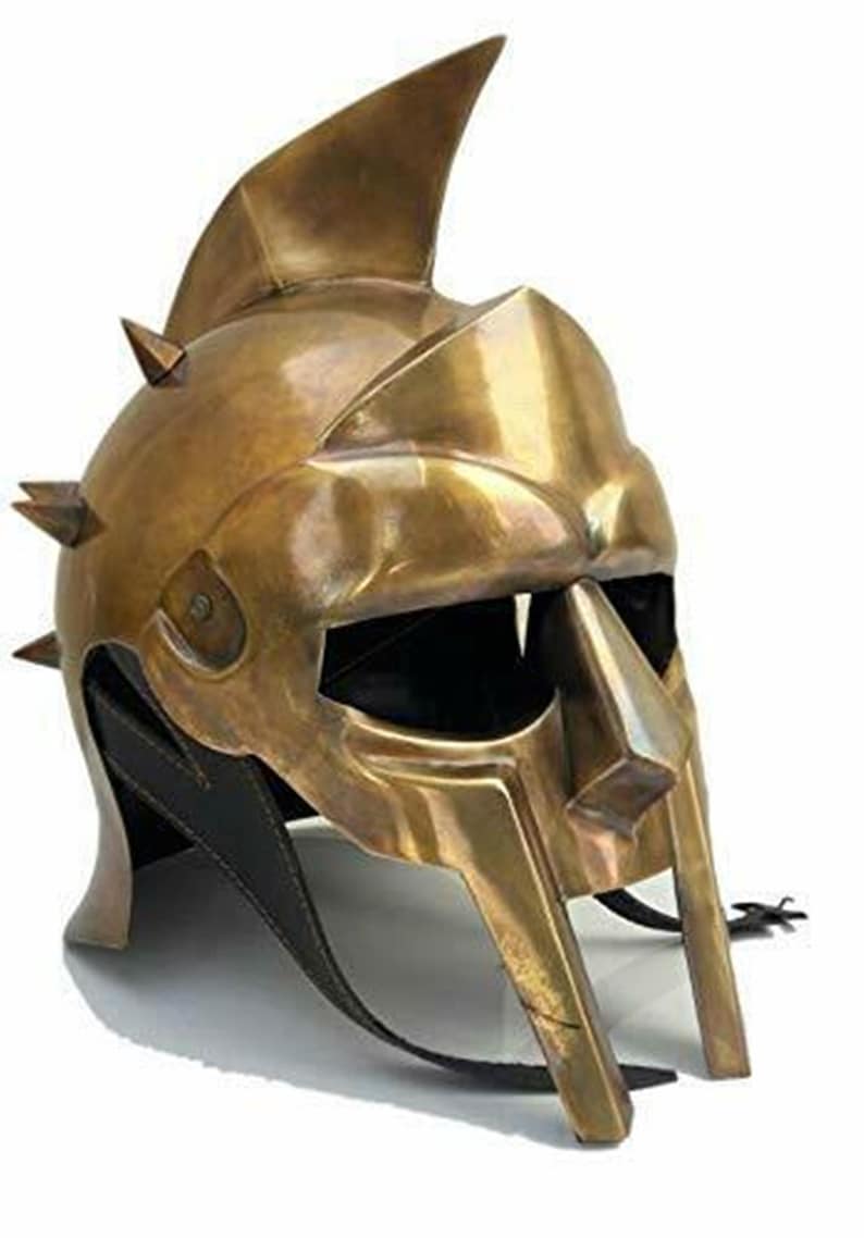 Steel Gladiator Helmet Face Mask with Leather Strips for Halloween