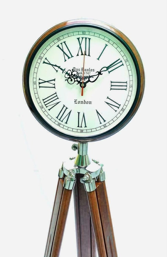 Modern Floor Clock Office Clock Wooden Tripod Base Clock Room Etsy