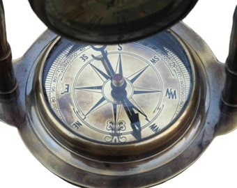 Lupenuhr mit Kompass … Glaskugeluhr Tischuhr … Messing brüniert … maritim selten 