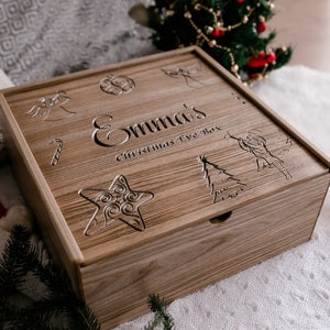 Caja grande personalizada para Nochebuena, caja de regalo de Navidad, caja de madera, personalizada, caja de recuerdo, cajas de Nochebuena para niños