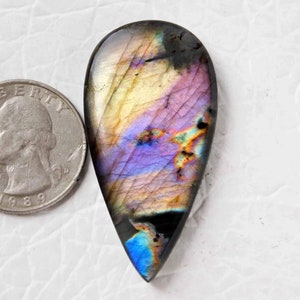 Cabochão de Labradorita Roxa! Cabochão de Labradorita Roxa de Qualidade AAA, Formato de Pêra, Pedra Preciosa Solta, Pingente de Anel, Fabricação de Joias de Prata