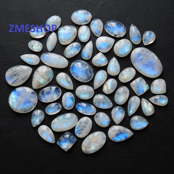 12 Pieces Natural White Moonstone Cabochons Lot 11x14 to 12x15mm Fancy Shape Genuine Moonstone Gemstone Loose Stone Smooth Cabs