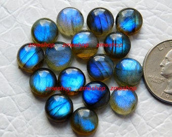 Lot de 2 cabochons calibrés de forme ronde labradorite bleue - 6, 7, 8, 9, 10, 11, 12, 13, 14, 15, 16, 17, 18 mm pierres précieuses en vrac
