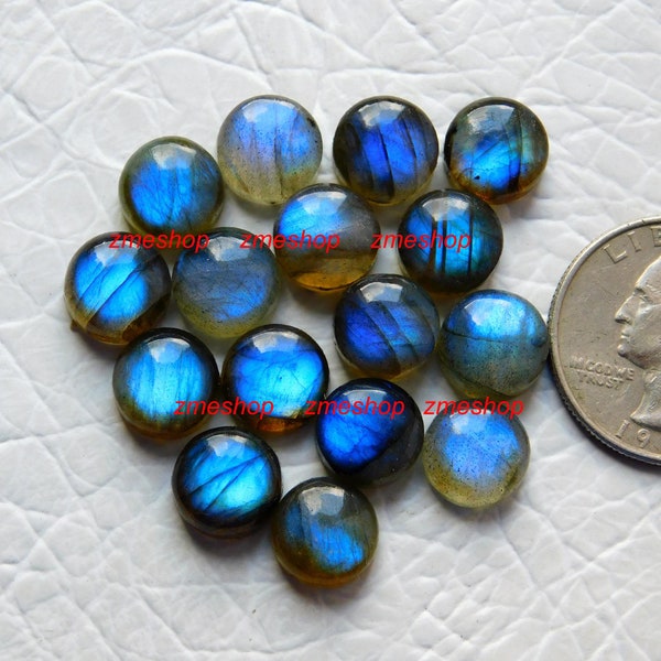 Lot de 2 cabochons calibrés de forme ronde labradorite bleue - 6, 7, 8, 9, 10, 11, 12, 13, 14, 15, 16, 17, 18 mm pierres précieuses en vrac