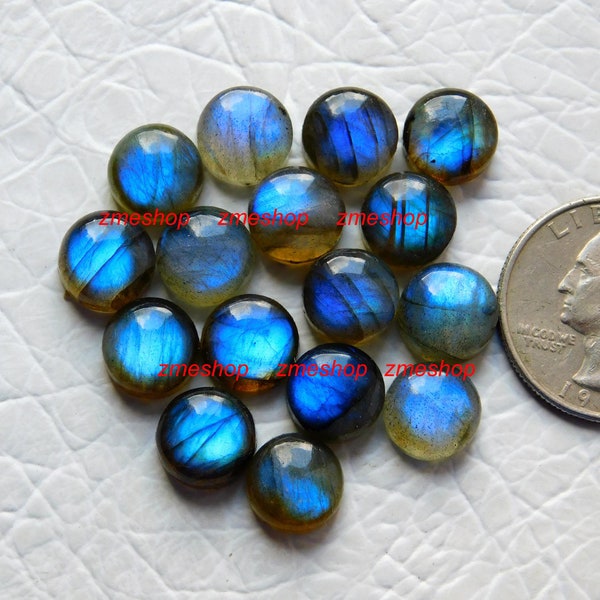 Blauer Labradorit, runde Form, kalibrierter Cabochon, Packung mit 2 Stück – 6, 7, 8, 9, 10, 11, 12, 13, 14, 15, 16, 17, 18 mm loser Edelstein