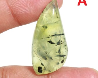 Natural Green Prehnite Cabochon with Rutilated Quartz – Loose Gemstone for Jewelry Making