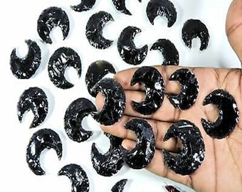 Black Obsidian Crystal Crescent Moon,Carving Metaphysical Glass Crescent Moon, for Jewelry Making,Silver jewelry making Crescent Moon