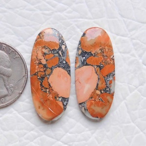 Par de cabochões de jaspe mookaíta brechado natural em formato oval, tamanho único, cabochão de jaspe mookaíta brechado, par de brincos com pedras preciosas