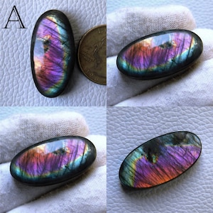 Labradorita roxa natural cabochão labradorita pingente de joia de prata rara chamativa, pedra preciosa labradorita roxa de qualidade AAA