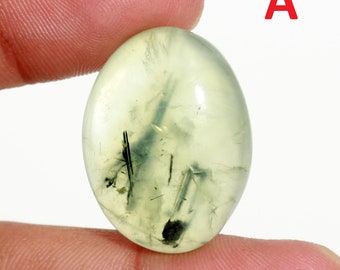 Green Prehnite Rutilated Quartz Cabochon – Handmade Oval Gemstone for Jewelry Making