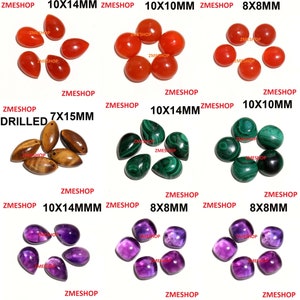 Cabochão de pedra preciosa de ônix vermelho natural, olho de tigre amarelo, malaquita, ametista, 5 peças, todos os tamanhos, calibrado, cabochão de costas planas
