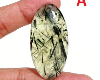 Green Prehnite Rutilated Quartz Cabochon – Handmade Loose Gemstone for Jewelry Making