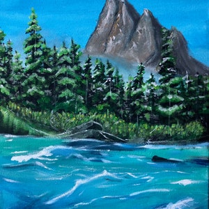 Painting Landscape Idyllic setting (mountain, forest, river)