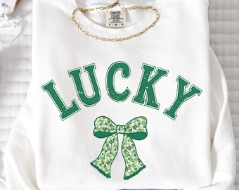Lucky Coquette Bow PNG, St Patricks Day Sublimation Design, Shamrock Shirt Graphic, DTF Transfer File, Instant Download