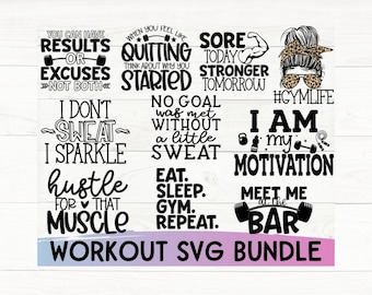 Workout Svg Bundle, Gym Svg, Fitness Svg, Exercise Svg, No Pain No Gain, Commercial Use, Silhouette, Cricut, Cut File, Digital Download