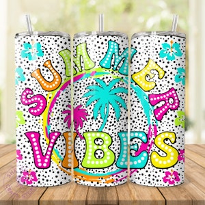 Summer Vibes Tumbler Wrap, 20 Unzen Skinny Sublimationsbecher Design, Dalmation Dots Sommer Sublimationsdesign, Flip Flop Tumbler Png Downloads