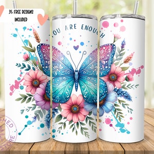 You Are Enough Bible Verse 20oz Skinny Tumbler Sublimation - Christian Quotes PNG -  tumbler wrap png - 20 oz tumbler designs - Christian